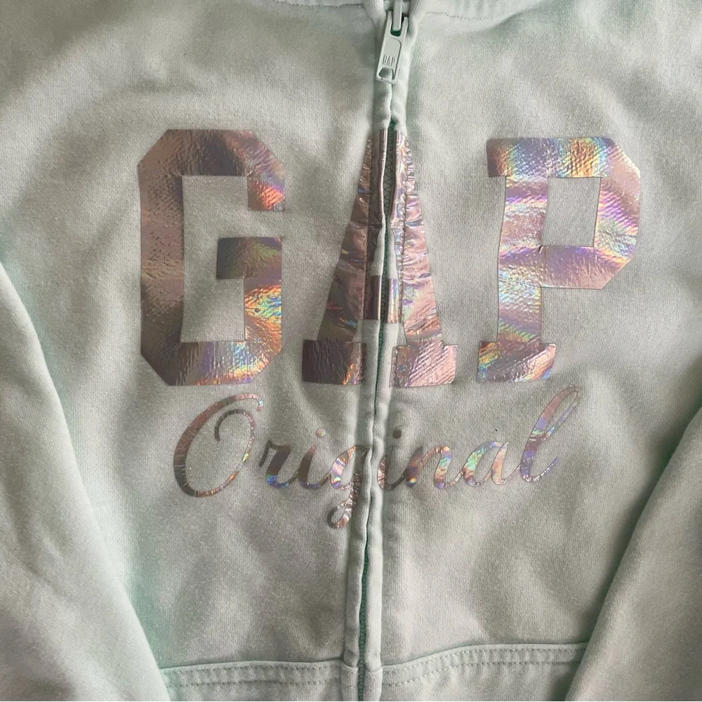 GAP Kids Mint Green Zip Hoodie | XL (14–16) | Holographic Logo